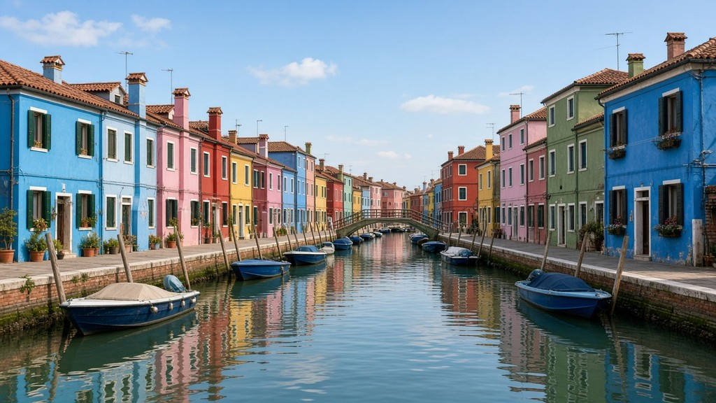 Venedik Burano Adası'nda renkli evler