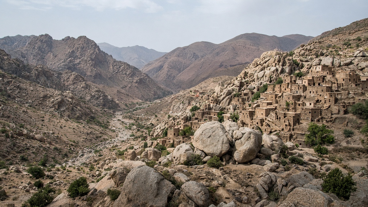 Anti-Atlas Dağları'nda vadi ve kaya oluşumları